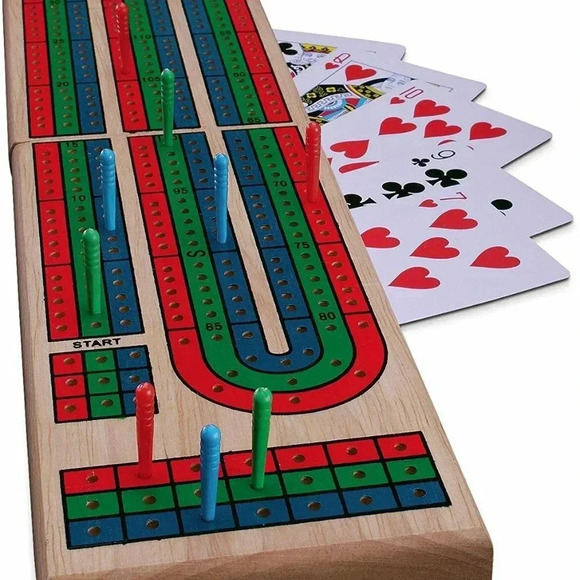 NEW CRIBBAGE Solid Wood Folding Board with Cards - Picture 2 of 2